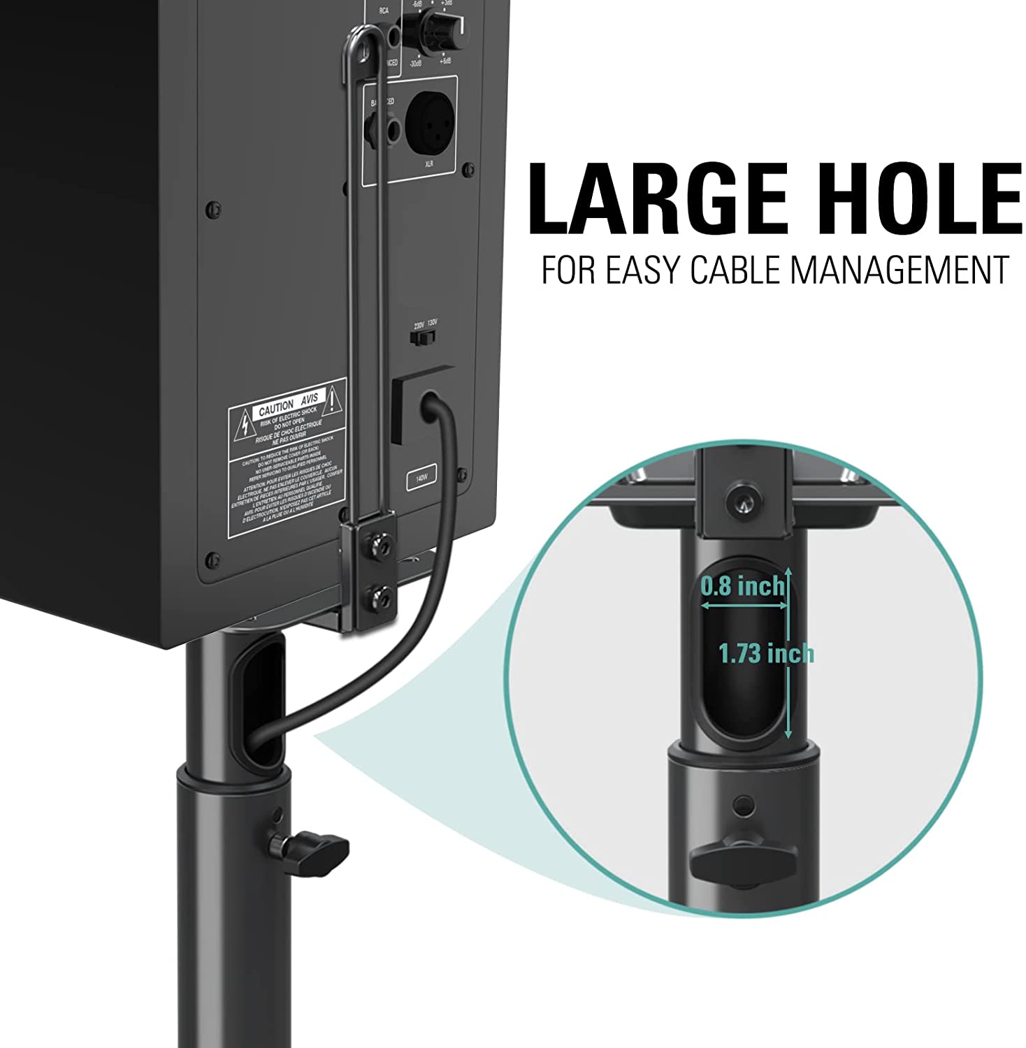 universal speaker stands designed with large hole for cable management