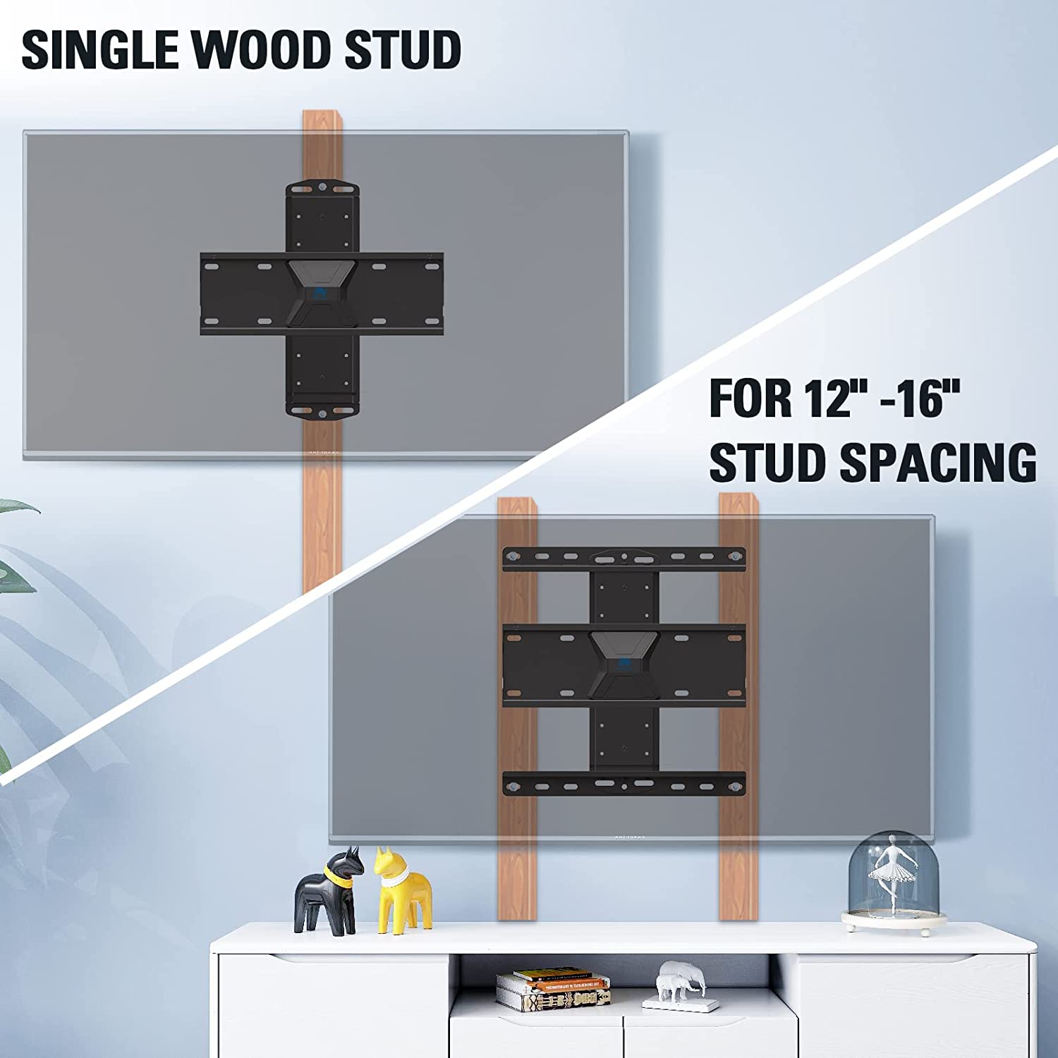 TV mount for single or 12''/16'' wood stud 