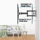 extends 14'' from wall for max adjustment and retracts 2.7'' to wall for saving space