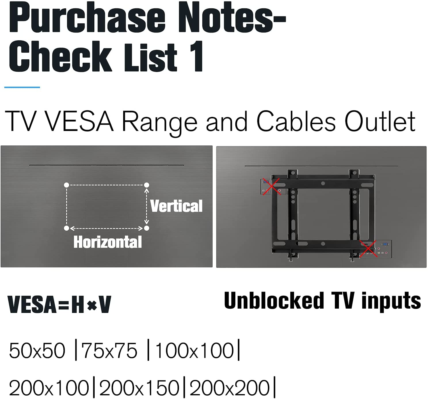 compatible with 50×50 to 200×200 VESA 