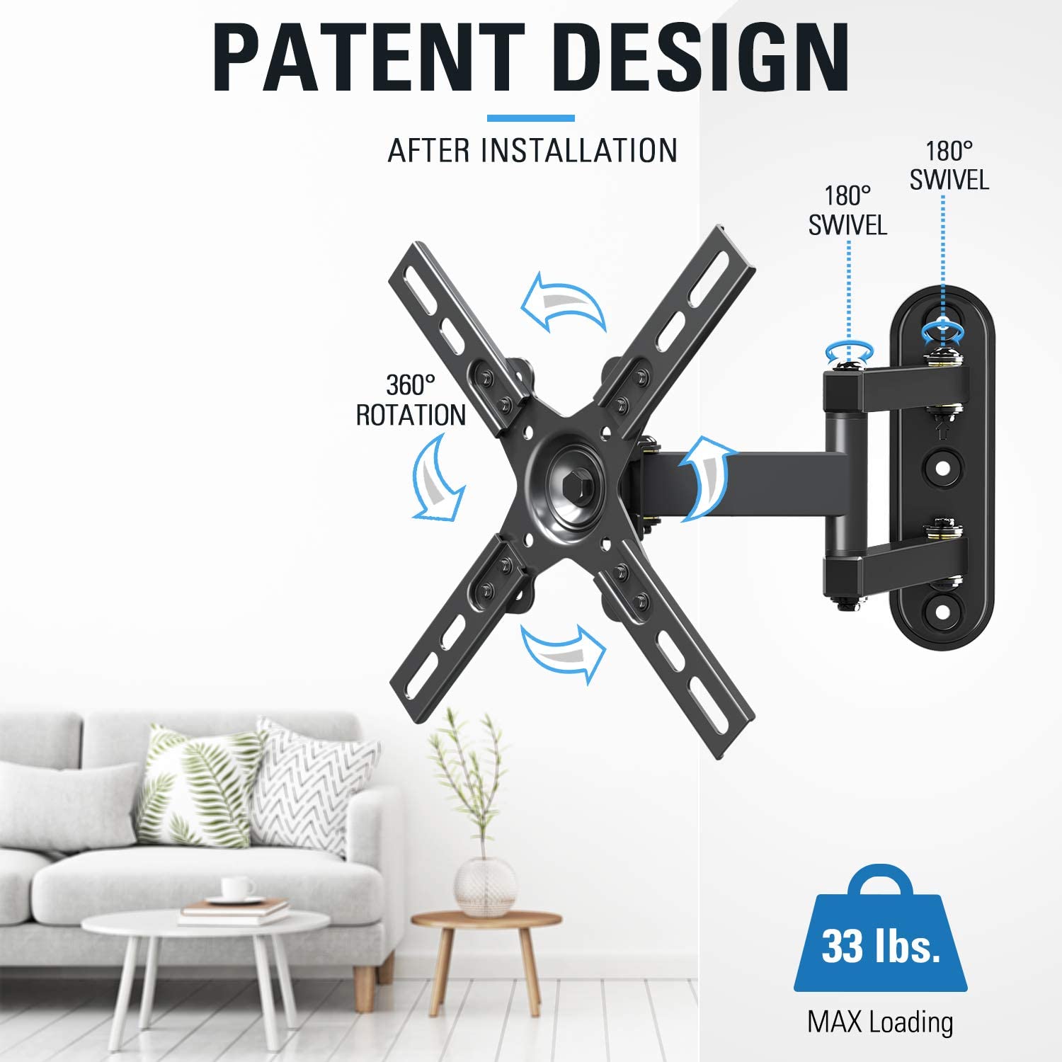 Swivel TV mount can rotate the TV to landscape or portrait orientation