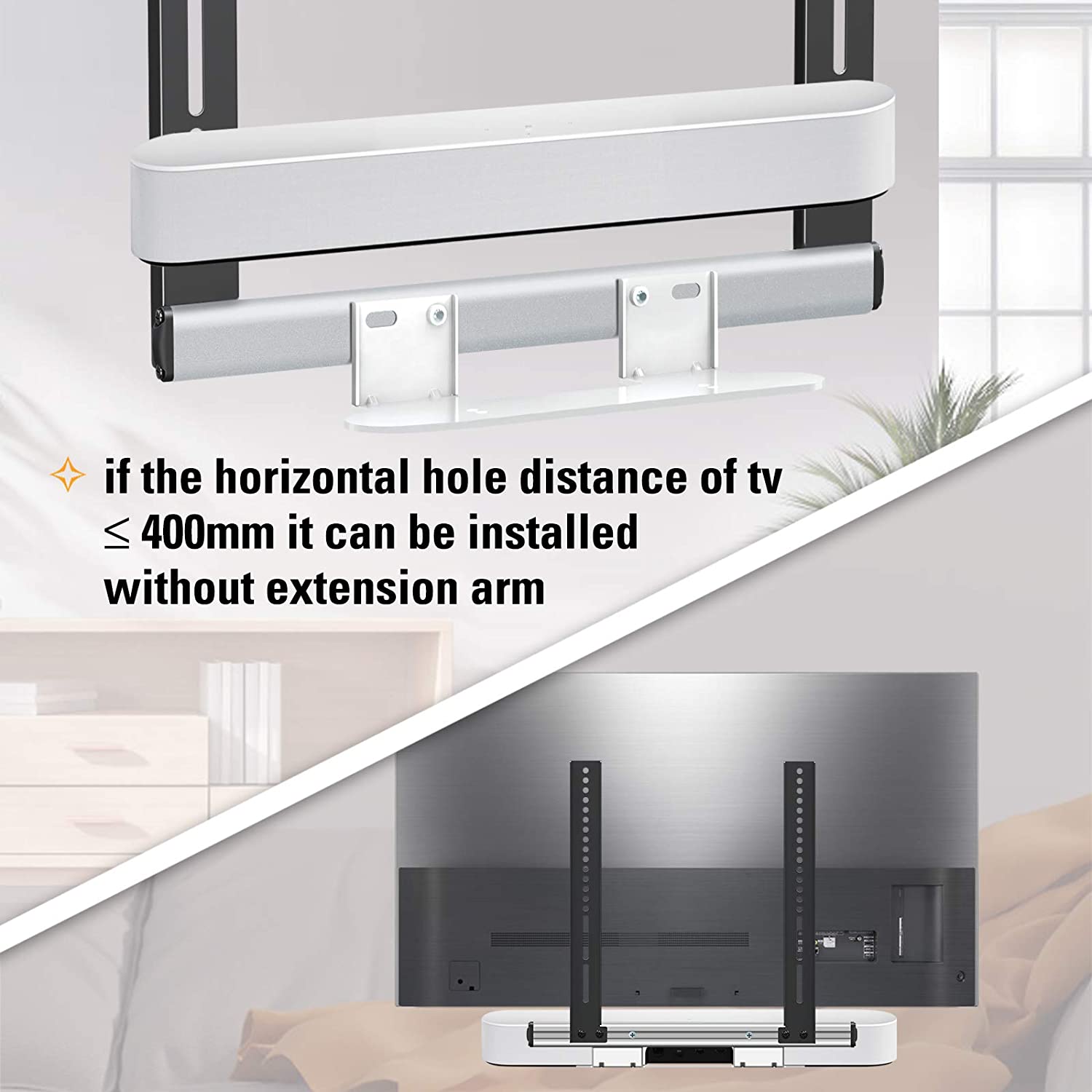 install without extension arms if the horizontal hole distance is less than 400mm