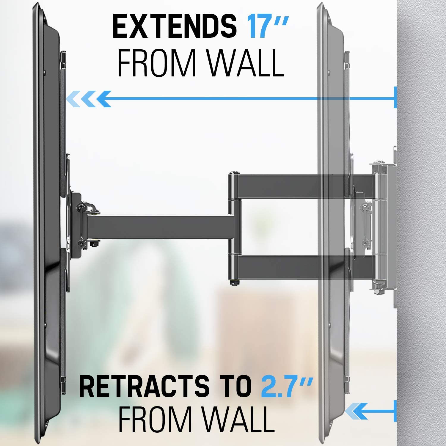 articulating TV mount with 17'' extension and 2.7'' low profile