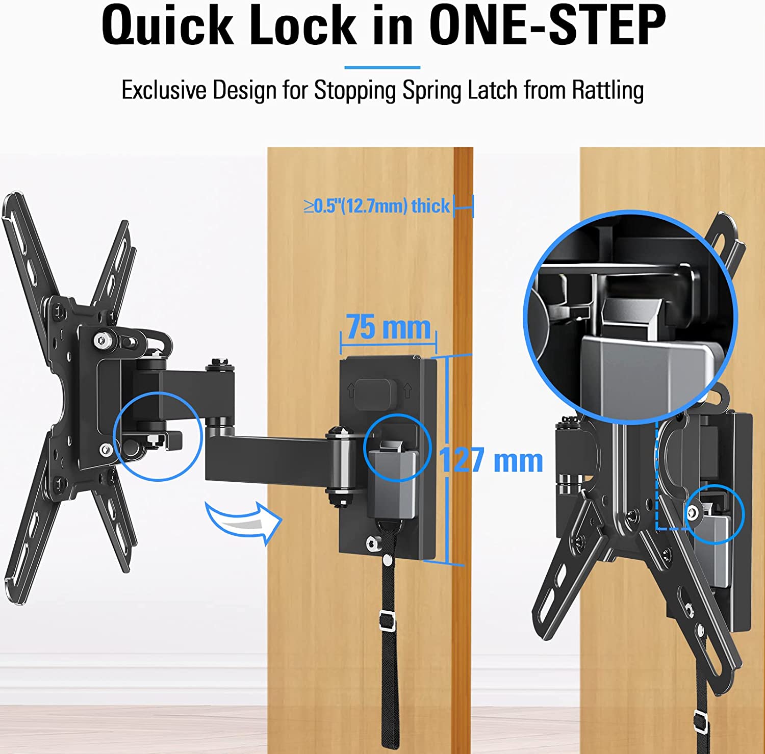 RV TV mount with locking mechanism 