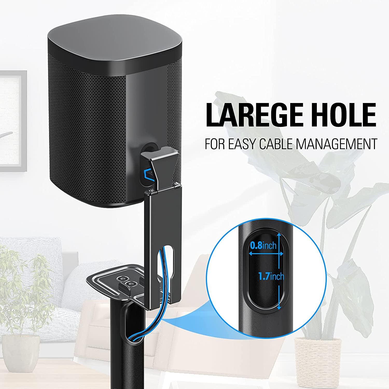 2 rear speaker stands designed with a large hole for easy cable management