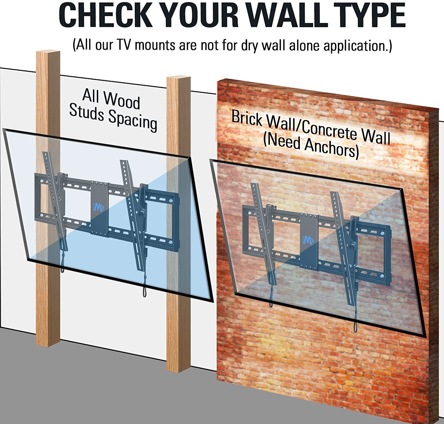 tilt TV  mount fits wood stud and concrete wall