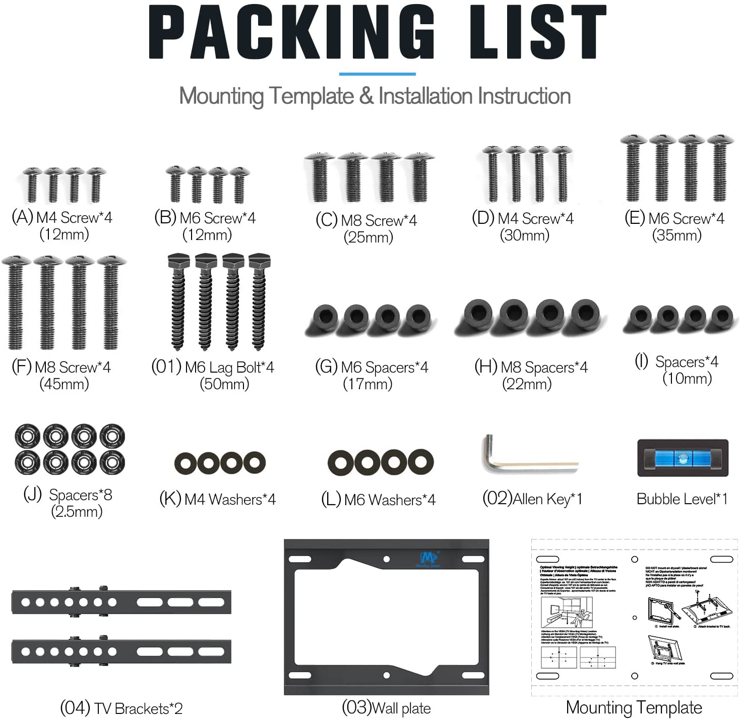 small TV mount includes neccessary hardware and bolts