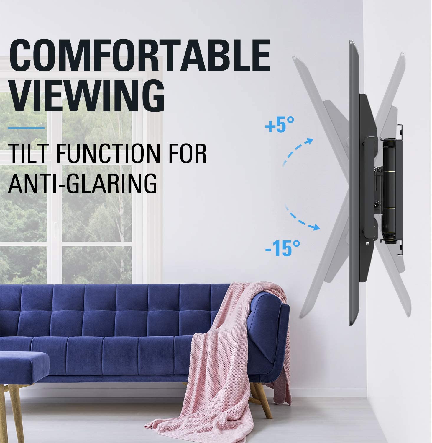 full motion TV mount tilts the TV to reduce glare