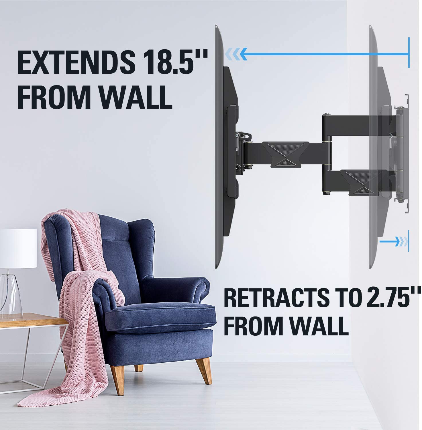 75 inch TV mount with 18.5'' extension and 2.75'' low profile